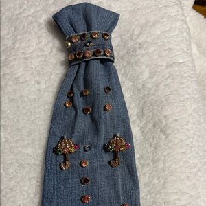 Embellished Denim Tie with Rhinestone Umbrella Accents